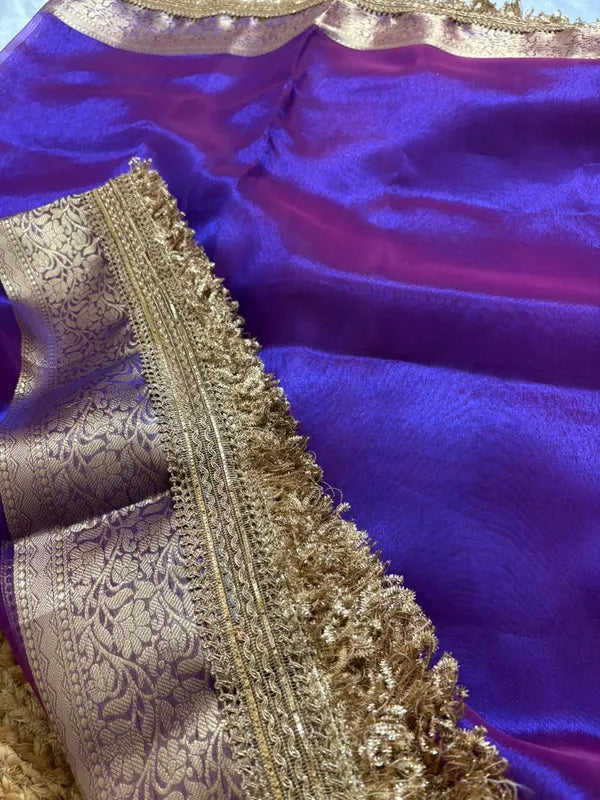 Purple Banarasi Tissue Silk Partywear Saree For Women