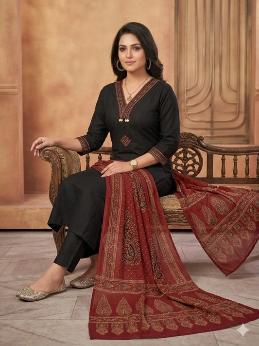 BLACK RED Cotton 3PC for Women