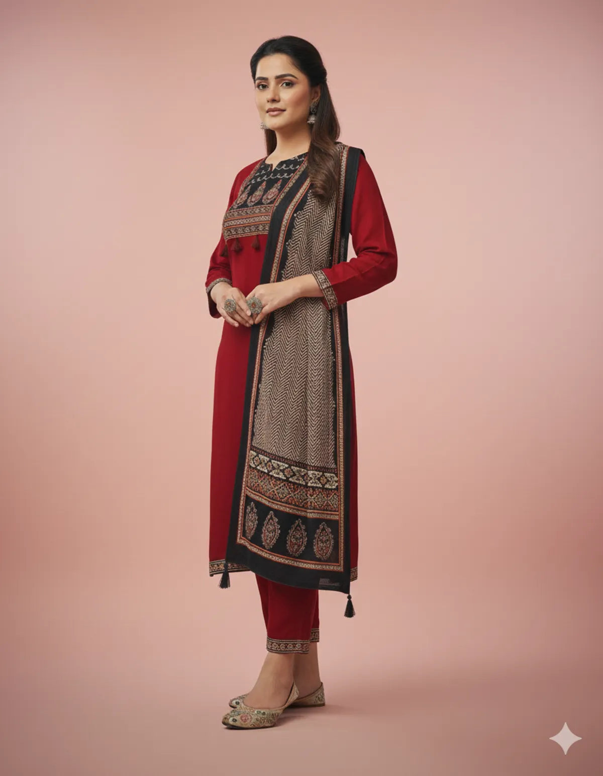 RED/BLACK SOFT COTTON 3PC FOR WOMEN