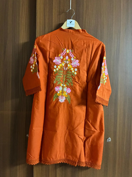 Rust Cotton Partywear Coord Set For Women