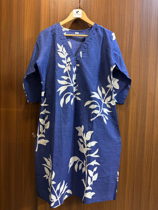 Navy Blue Cotton Partywear 2pc Suit Set For Women