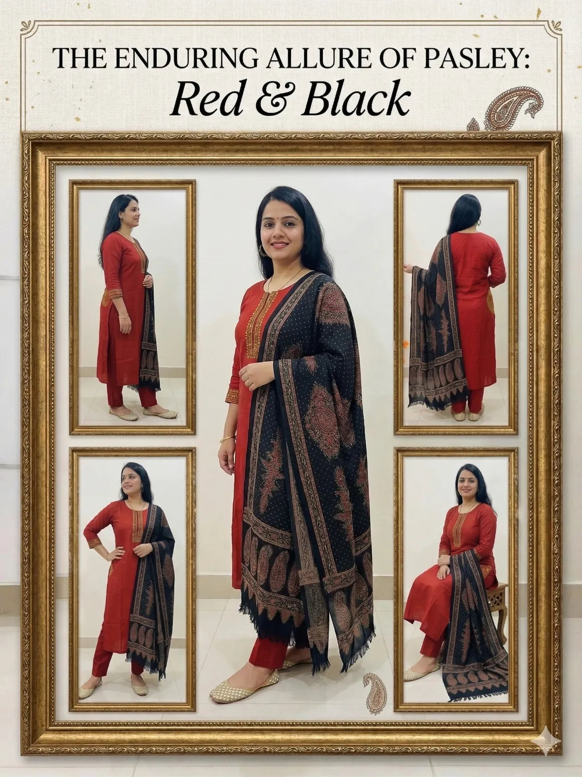 RED BLACK SOFT COTTON 3PC FOR WOMEN