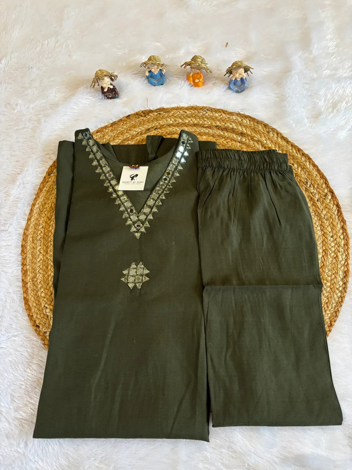 DarK Green Cotton Partywear 2pc Suit Set For Women
