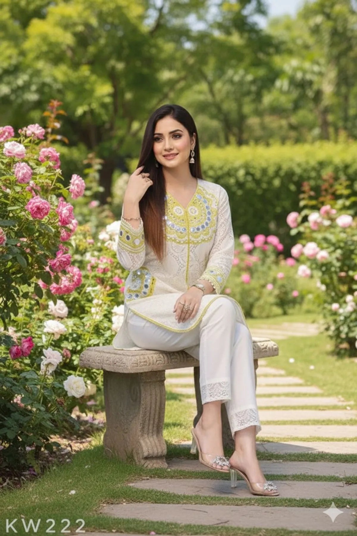 White Yellow Riwaayat Cotton Festive Kurta Set For Women