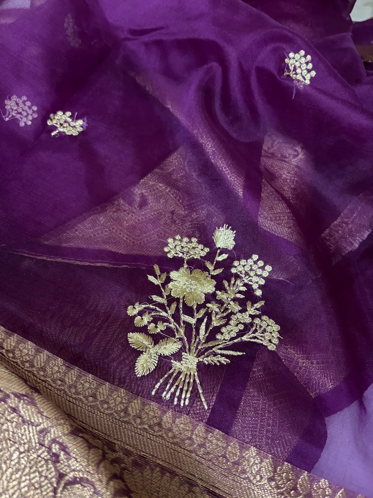 Purple Soft Organza Partywear Saree For Women