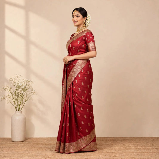 Classic Red & Gold Banarasi Saree For Women