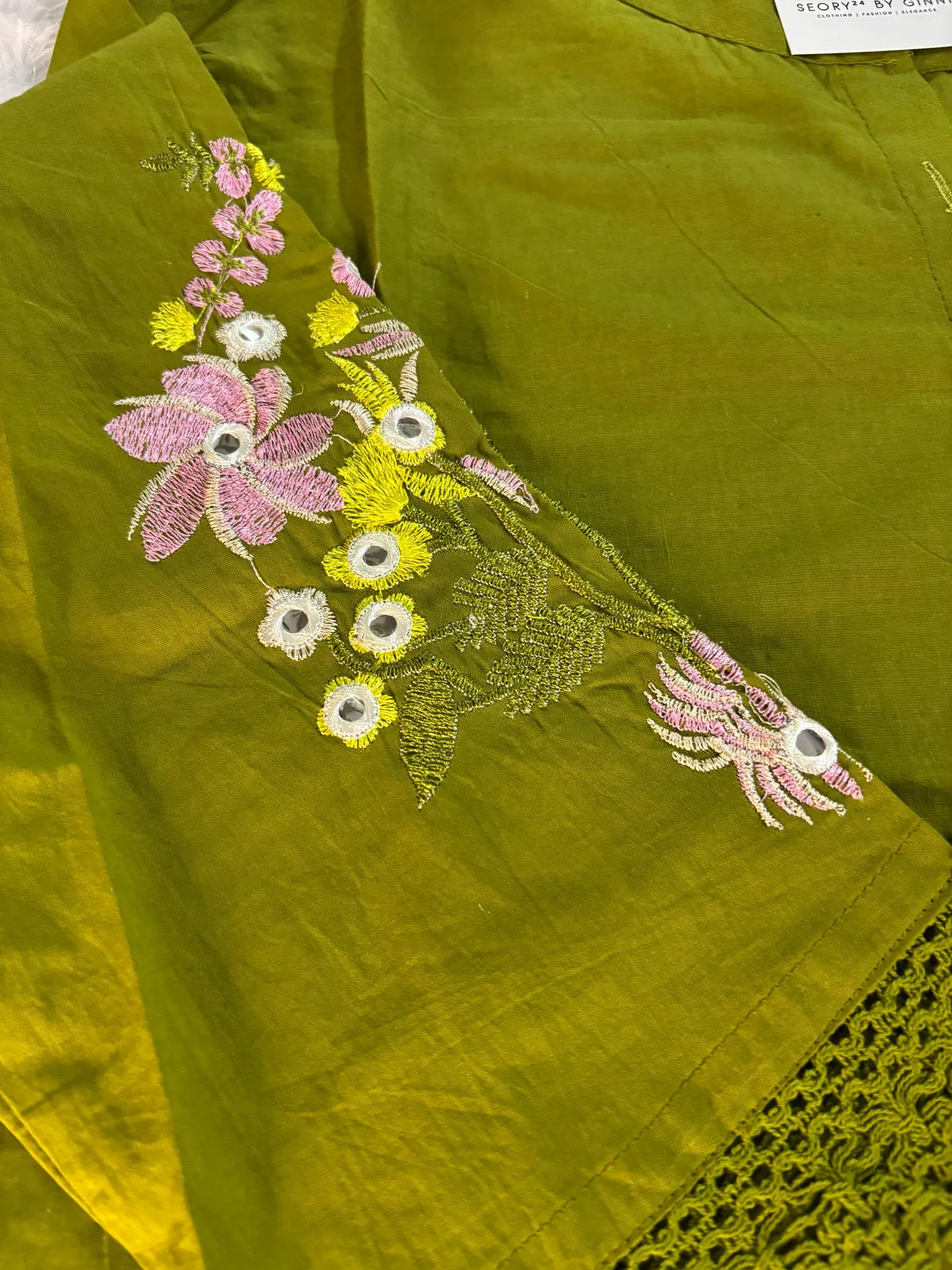 Green Cotton Partywear Coord Set For Women