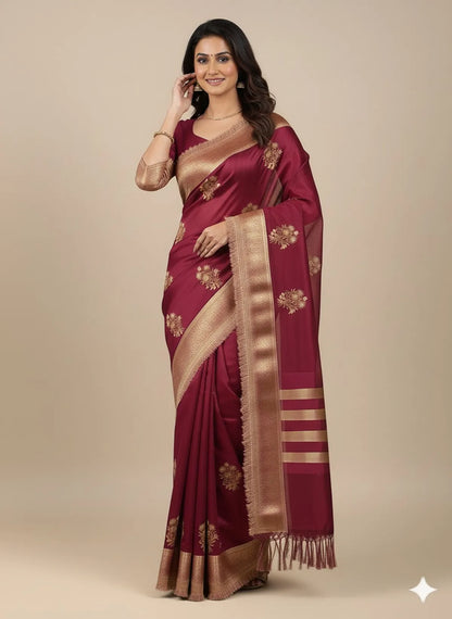 Dark Pink Soft Organza Partywear Saree For Women