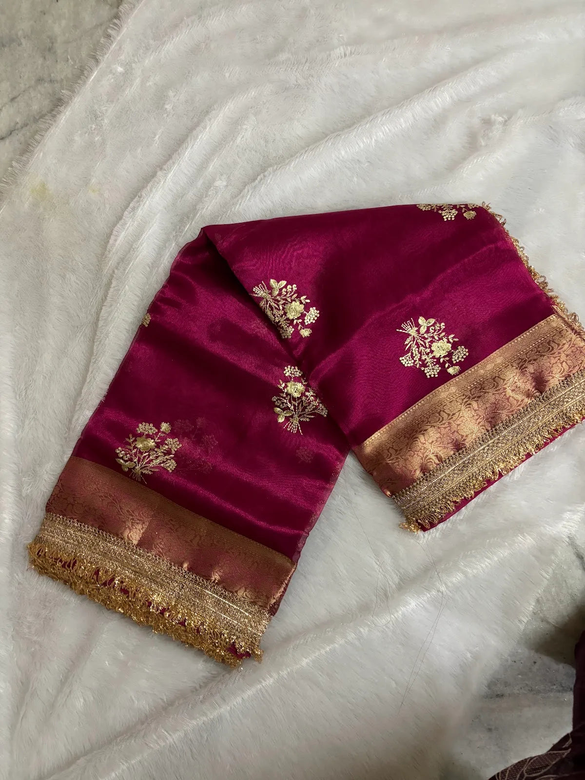 Dark Pink Soft Organza Partywear Saree For Women