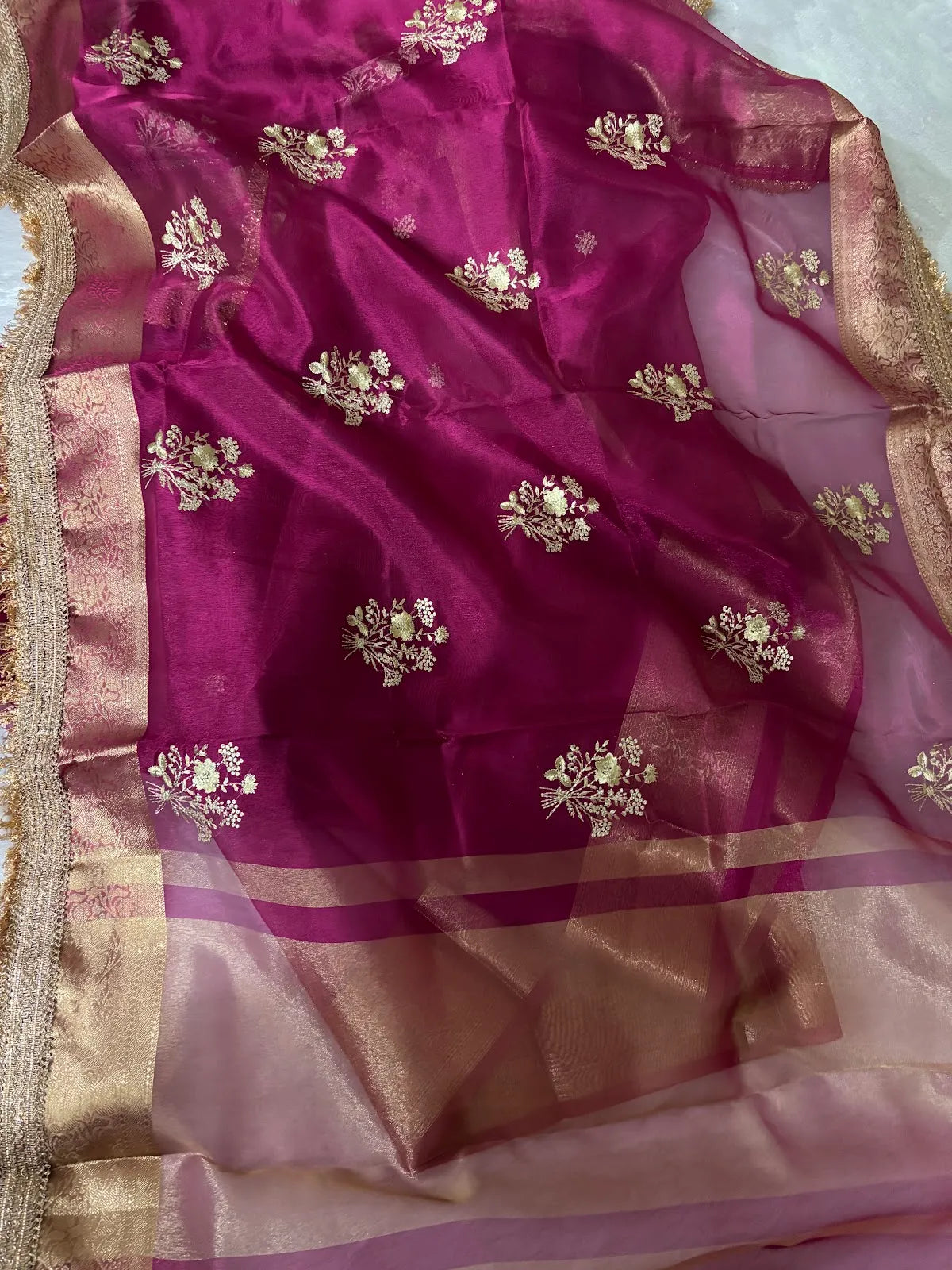 Dark Pink Soft Organza Partywear Saree For Women