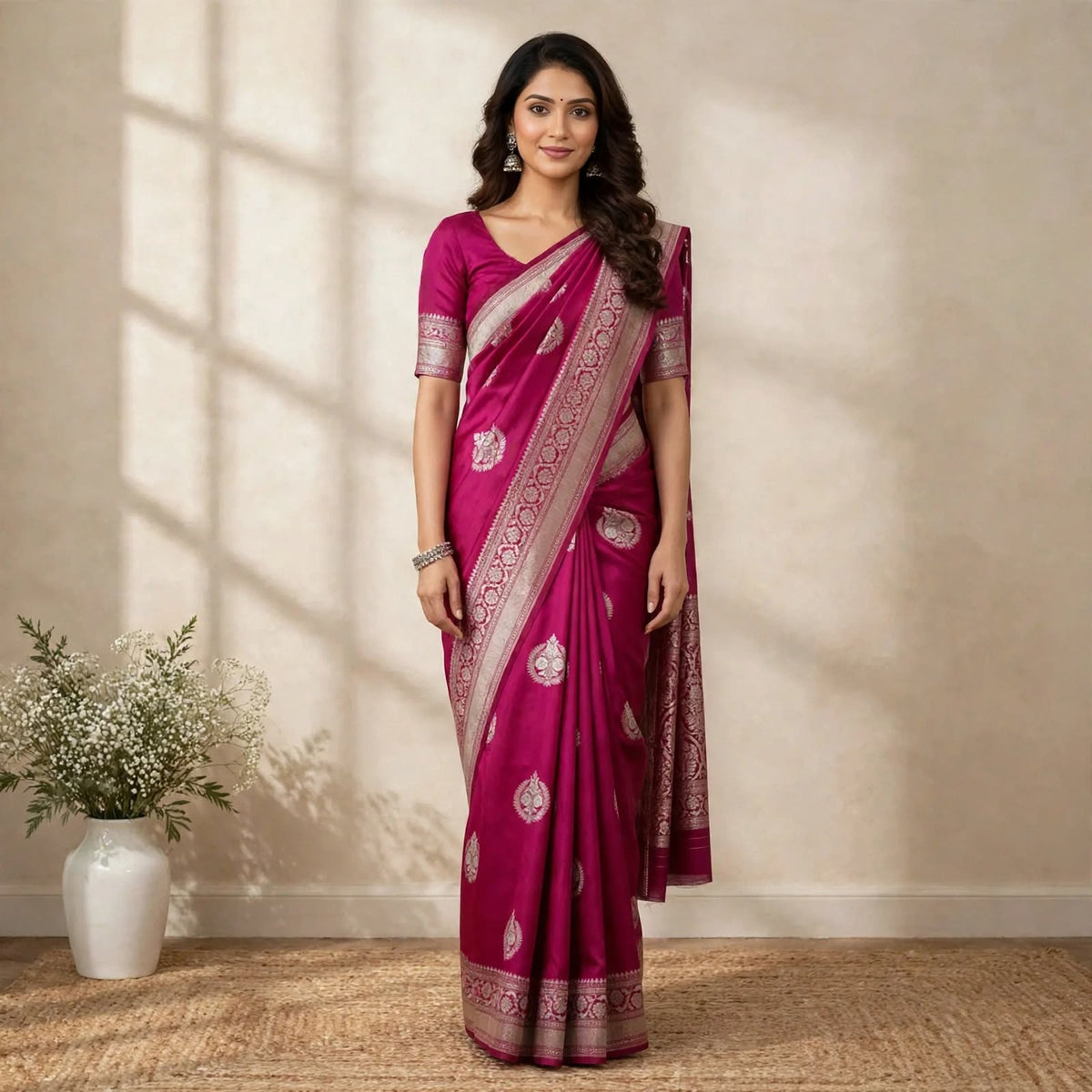 Magenta Pink Katan Silk Partywear Saree For Women
