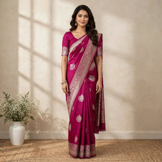 Magenta Pink Katan Silk Partywear Saree For Women