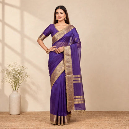 Purple Banarasi Tissue Silk Partywear Saree For Women