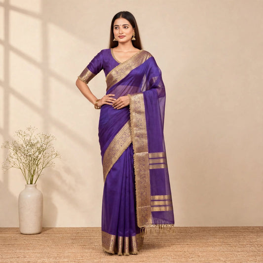 Purple Banarasi Tissue Silk Partywear Saree For Women