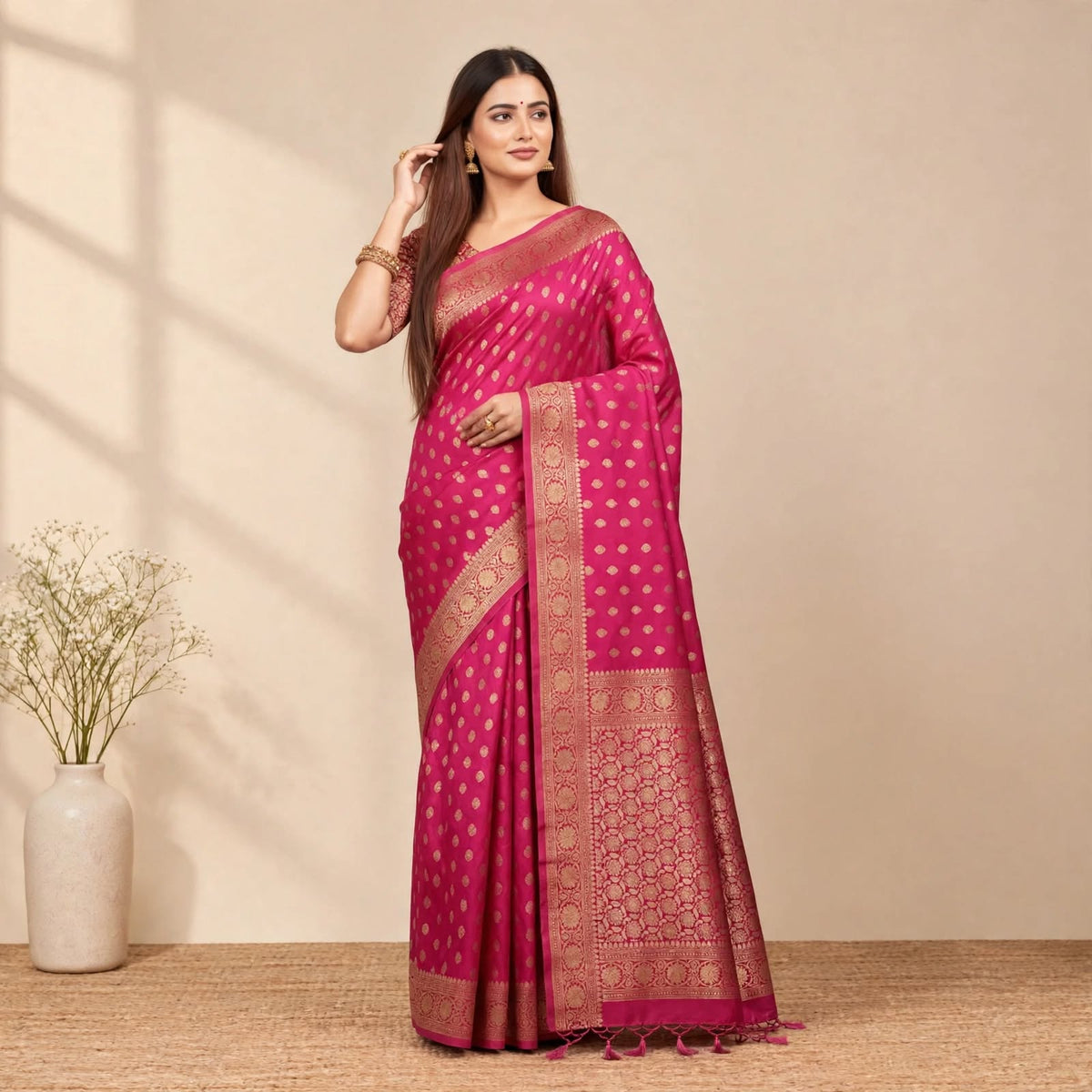Pink Khaddi Georget Soft Organza Partywear Saree For Women