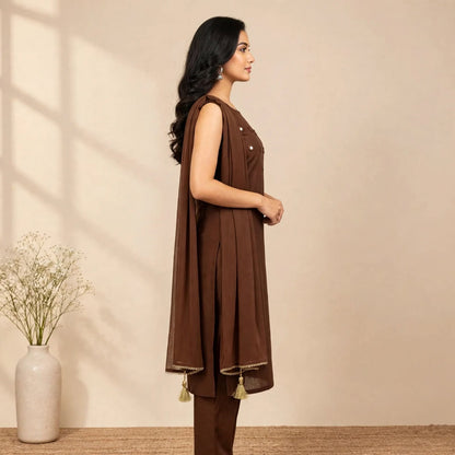 Brown Cotton Partywear Suit Set For Women
