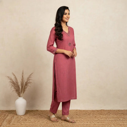 Pink Cotton Partywear 2pc Suit Set For Women