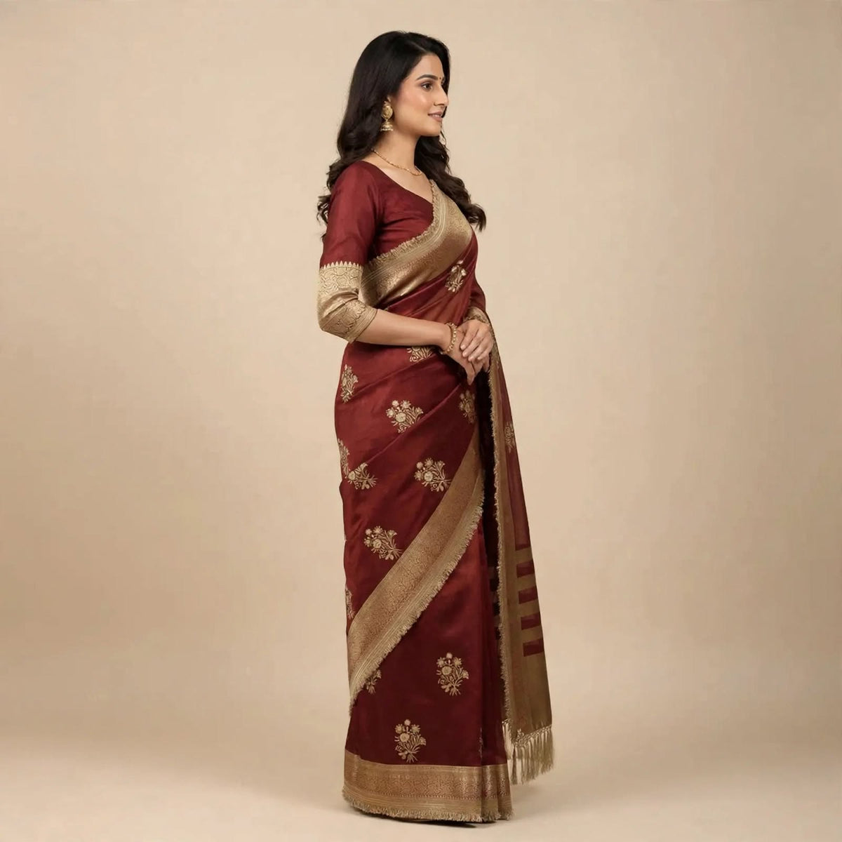 Maroon Tissue Silk Soft Organza Partywear Saree For Women