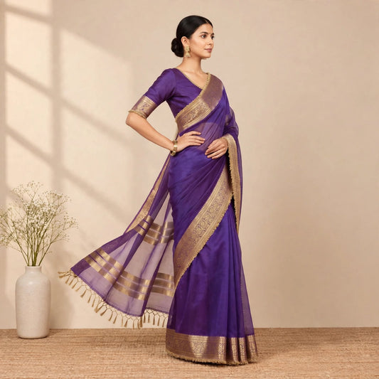 Purple Banarasi Tissue Silk Partywear Saree For Women