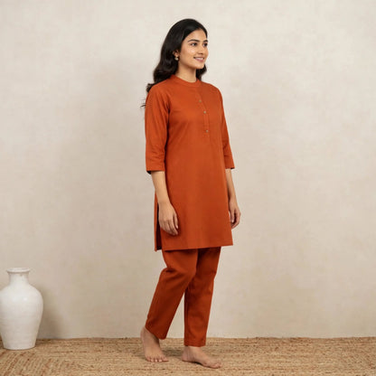 Rust Cotton Partywear Coord Set For Women