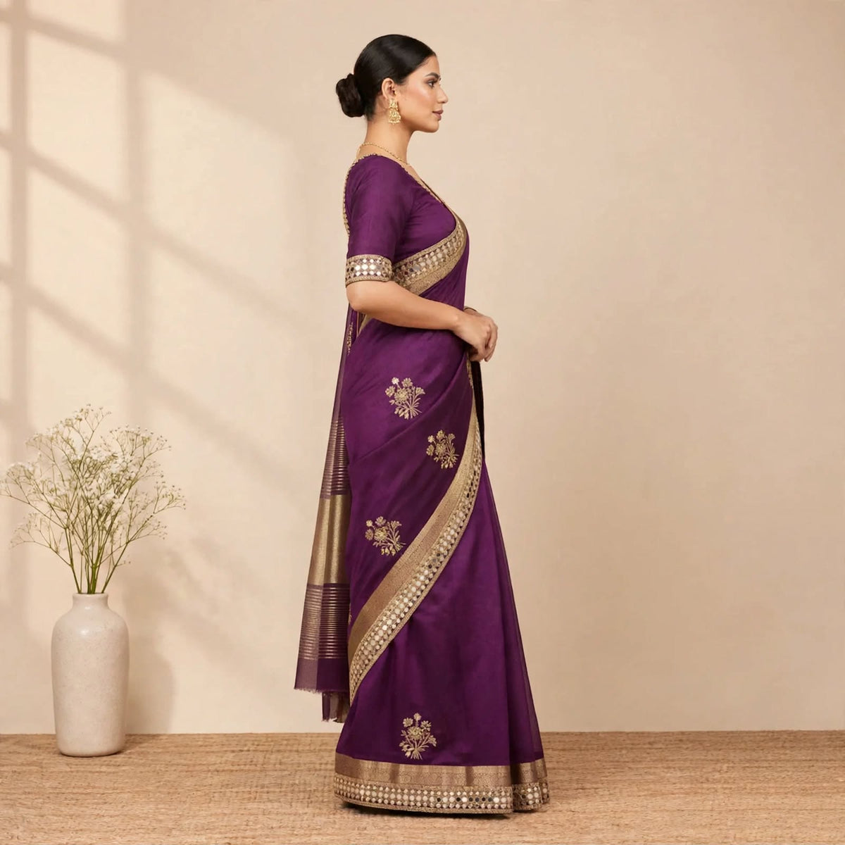 Purple Soft Organza Partywear Saree For Women