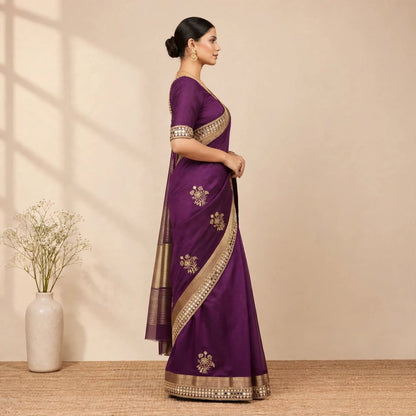 Purple Soft Organza Partywear Saree For Women