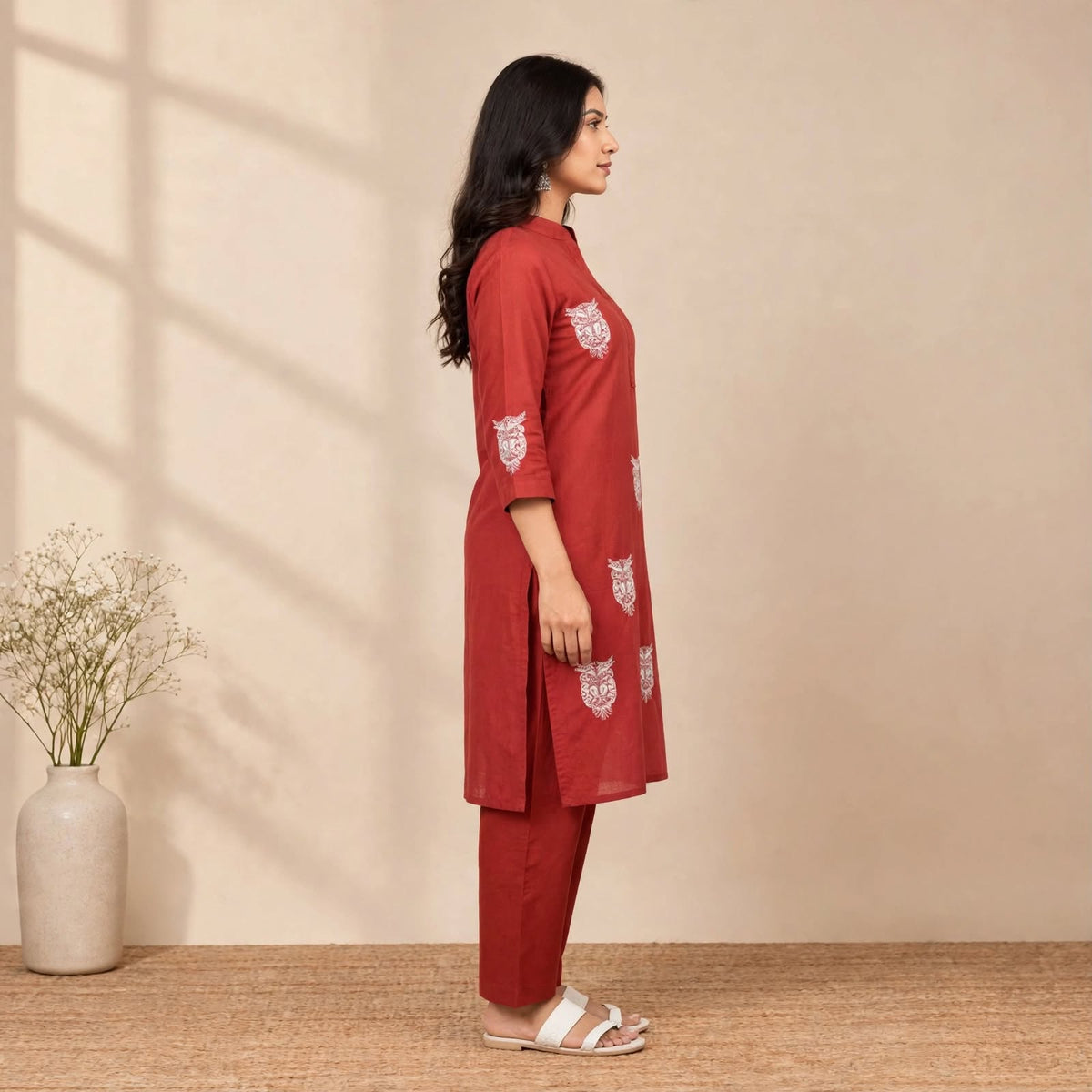 Maroon Cotton Partywear 2pc Suit Set For Women
