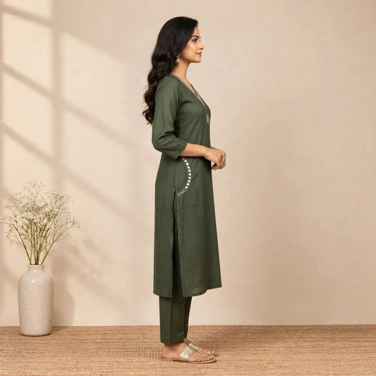 DarK Green Cotton Partywear 2pc Suit Set For Women