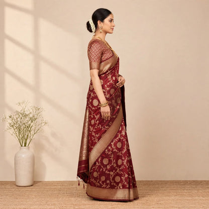 Maroon Soft Organza Partywear Saree For Women