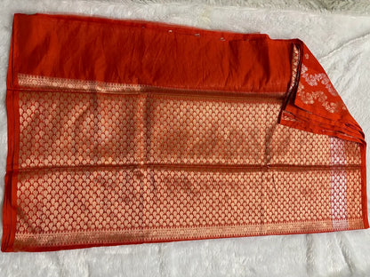 Mashroo Orange Soft Organza Partywear Saree For Women