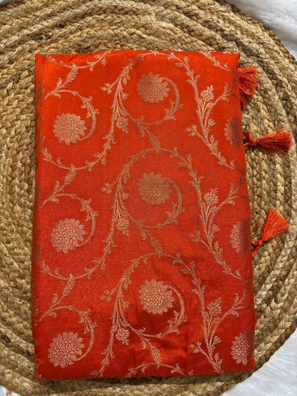 Mashroo Orange Soft Organza Partywear Saree For Women