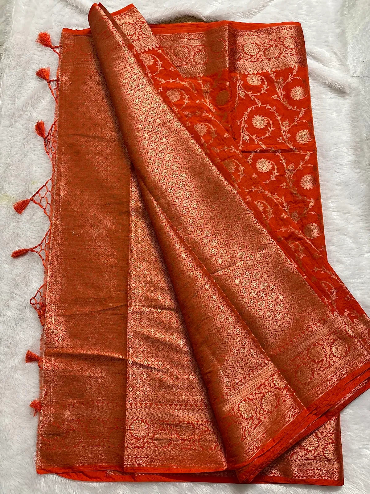 Mashroo Orange Soft Organza Partywear Saree For Women