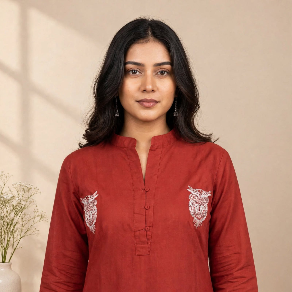 Maroon Cotton Partywear 2pc Suit Set For Women
