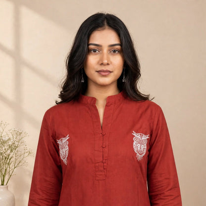 Maroon Cotton Partywear 2pc Suit Set For Women