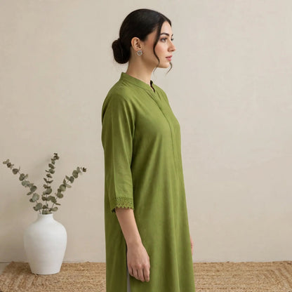 Green Cotton Partywear Coord Set For Women