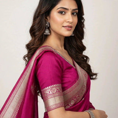 Magenta Pink Katan Silk Partywear Saree For Women