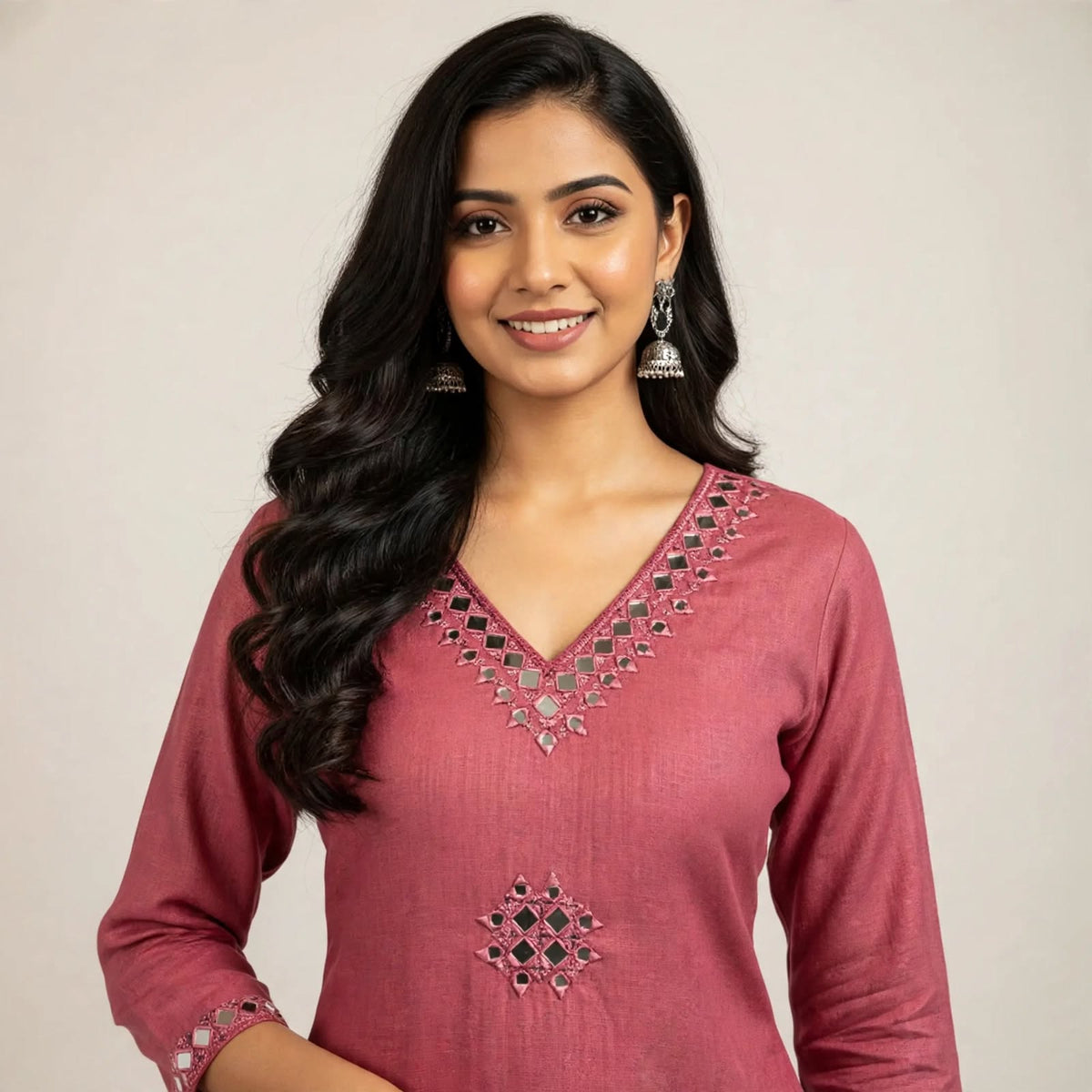 Pink Cotton Partywear 2pc Suit Set For Women