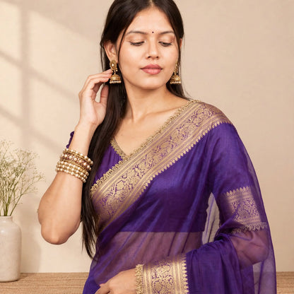 Purple Banarasi Tissue Silk Partywear Saree For Women