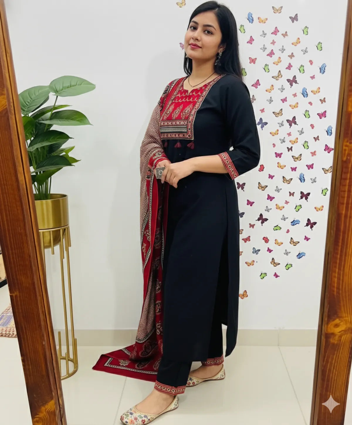 BLACK/RED SOFT COTTON 3pc FOR WOMEN