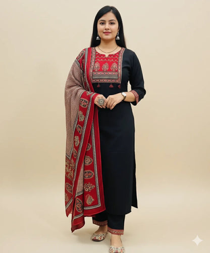 BLACK/RED SOFT COTTON 3pc FOR WOMEN