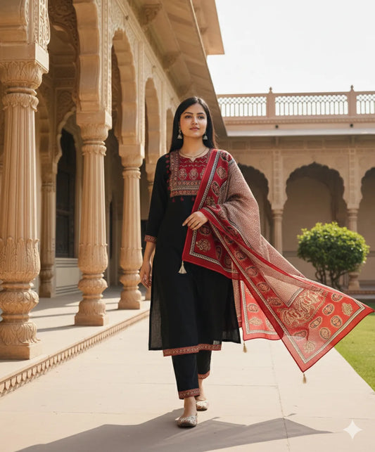 BLACK/RED SOFT COTTON 3pc FOR WOMEN