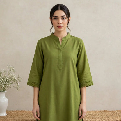 Green Cotton Partywear Coord Set For Women