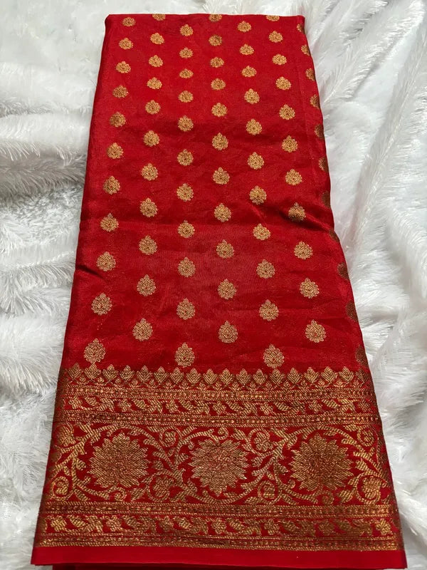 Red Soft Organza Partywear Saree For Women