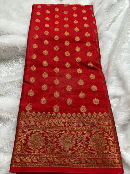 Red Soft Organza Partywear Saree For Women