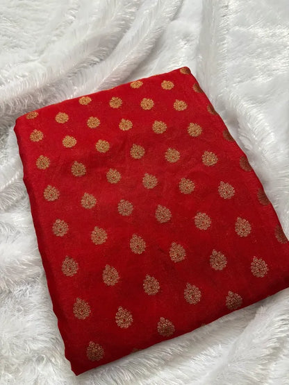 Red Soft Organza Partywear Saree For Women