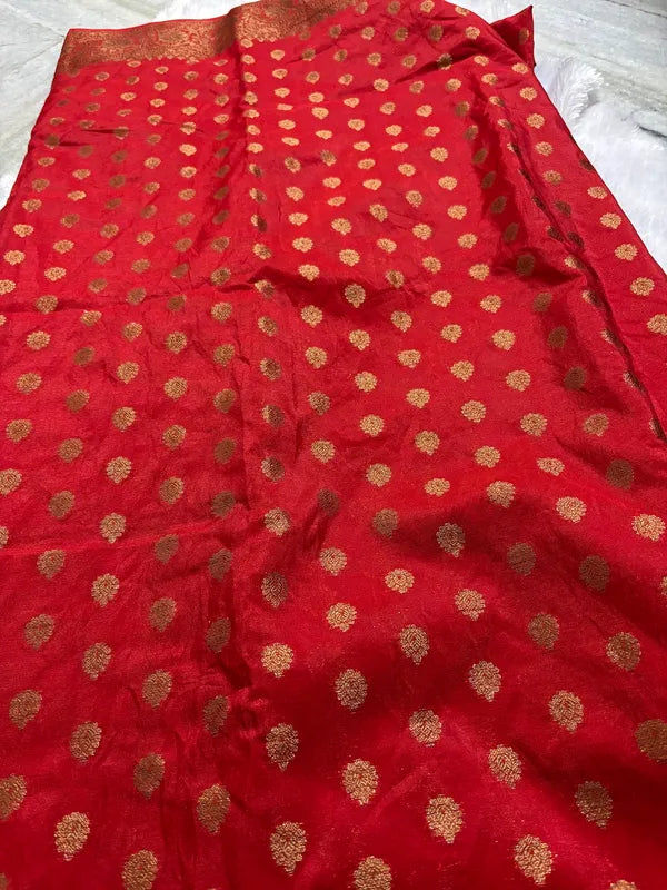 Red Soft Organza Partywear Saree For Women