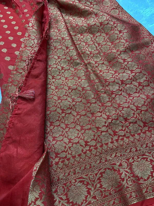 Red Soft Organza Partywear Saree For Women