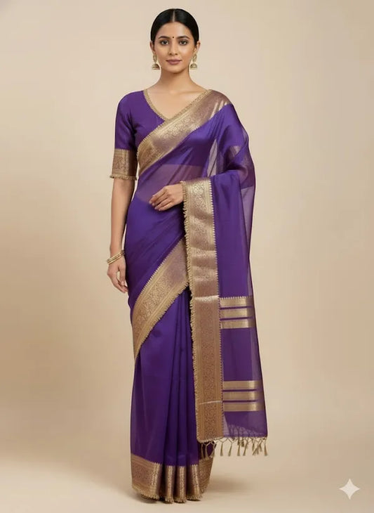 Purple Banarasi Tissue Silk Partywear Saree For Women