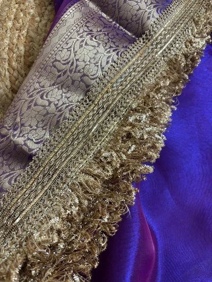 Purple Banarasi Tissue Silk Partywear Saree For Women