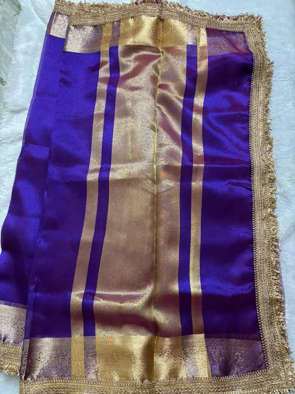 Purple Banarasi Tissue Silk Partywear Saree For Women